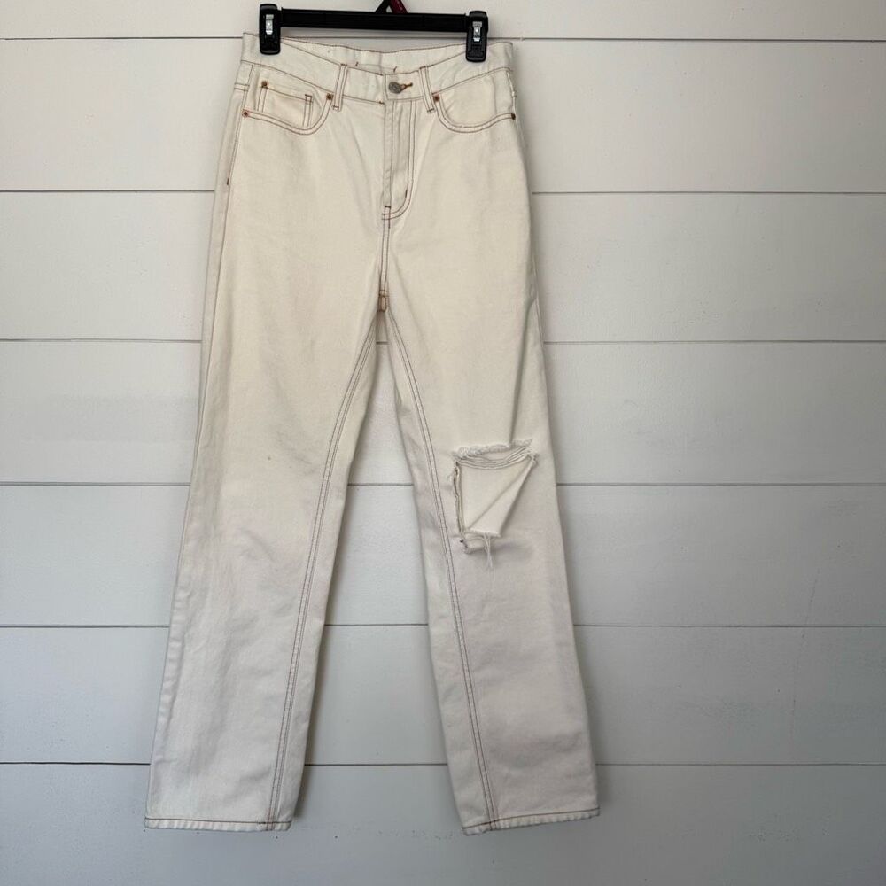 BDG Women’s 26 Loose Straight Cream Off White Distressed Jeans